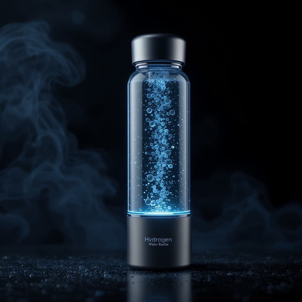Gunmetal HydroPeak visible-glass hydrogen water bottle render